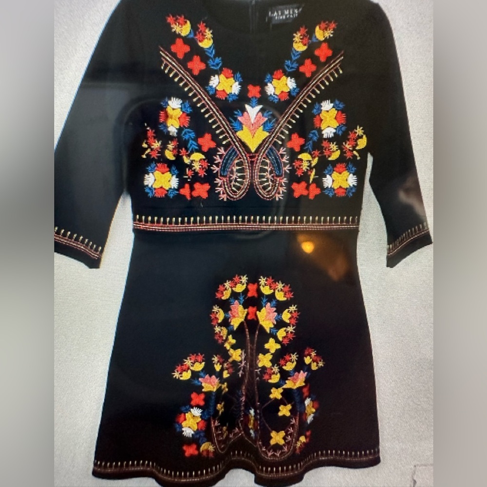 Kai Meng Five  Cats Embroidered black Mid sleeve A line fit and flare dress